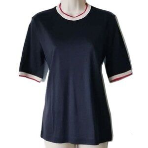 NWOT Arket Extra Fine Merino Short Sleeve T-Shirt Sweater S Navy Cream Red